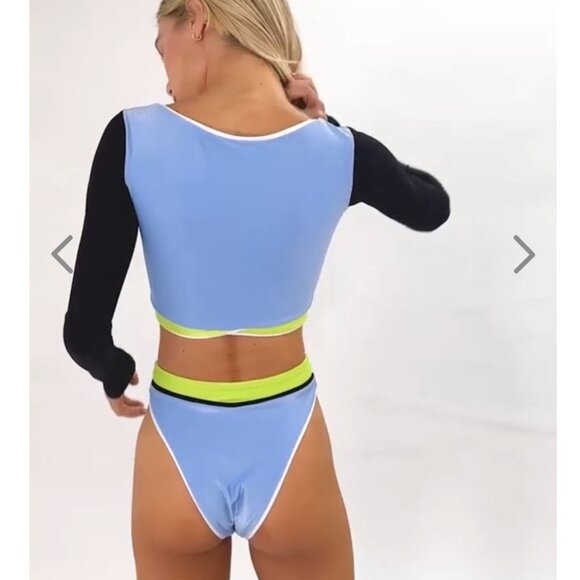 NWT OneOne Swimwear Bikini Set Hawaii Karen Paulina Long Sleeve High Waist NEW - Picture 6 of 12